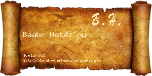 Baahr Hetény névjegykártya
